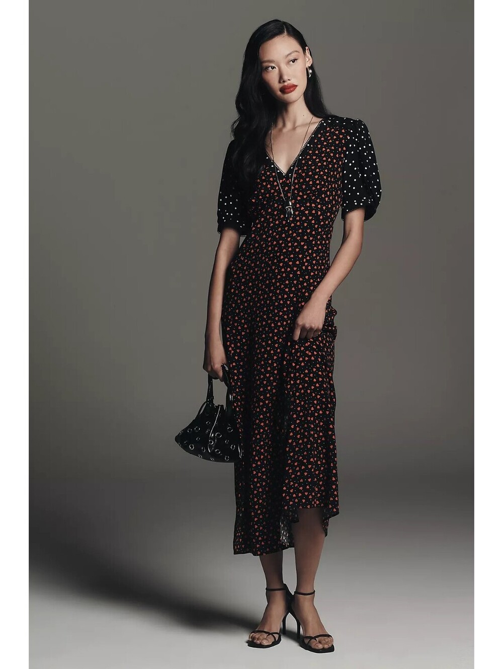 Anthropologie Maeve V-Neck A-Line Maxi Dress Heart Polka Dot Size 1X NWOT